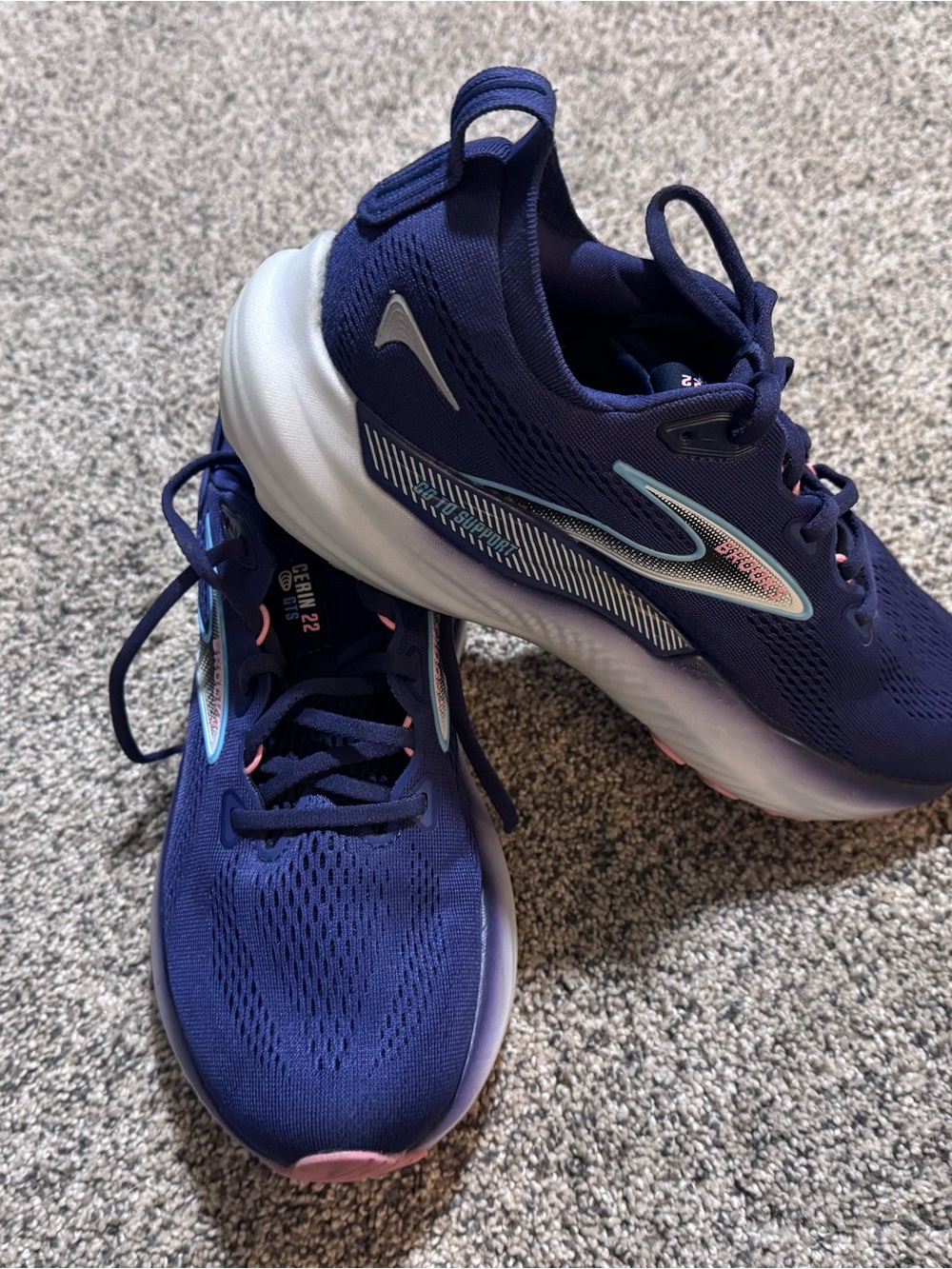 Brooks Women's Running Shoes in Navy Blue with Light Blue and Pink Accents